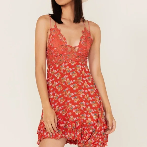 FREE PEOPLE floral print ruffled mini dress/cross back - Picture 10 of 11